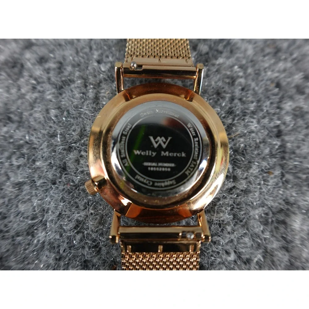 Welly Merck Rose Gold Mesh Band White Face Swiss Movement Sapphire Crystal Watch